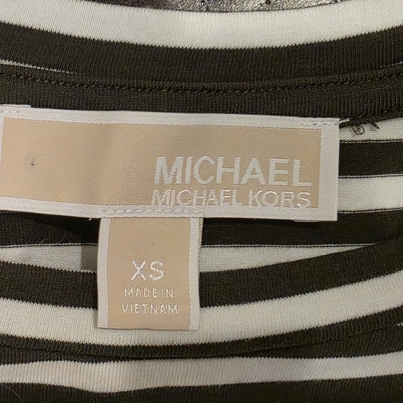 Michael Kors Olive & White Striped Dress XS Gold Shoulder Zippers 🚢 - Picture 7 of 9